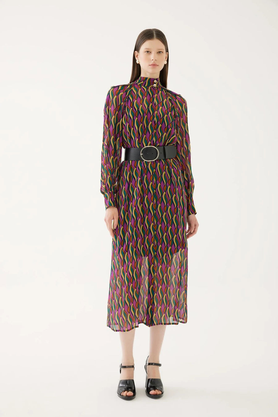Multicolor Dress With Belt Detail | Porterist