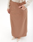 Faux Leather Slit Skirt Beige