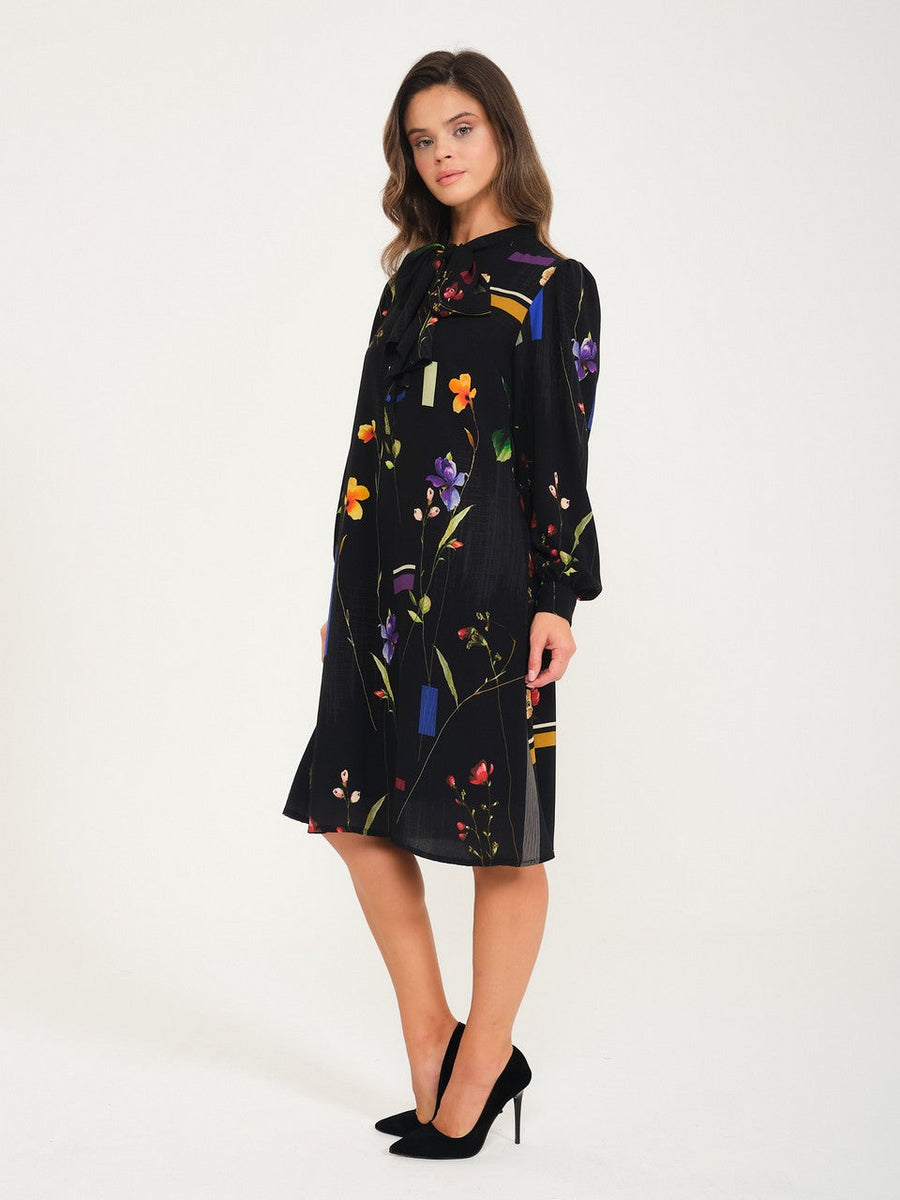 Casual Cut Crepe Dress With Black Collar Scarf Fınal Item - Porterist 3
