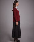 Crewneck Ribbed Knitwear Blouse Claret Red