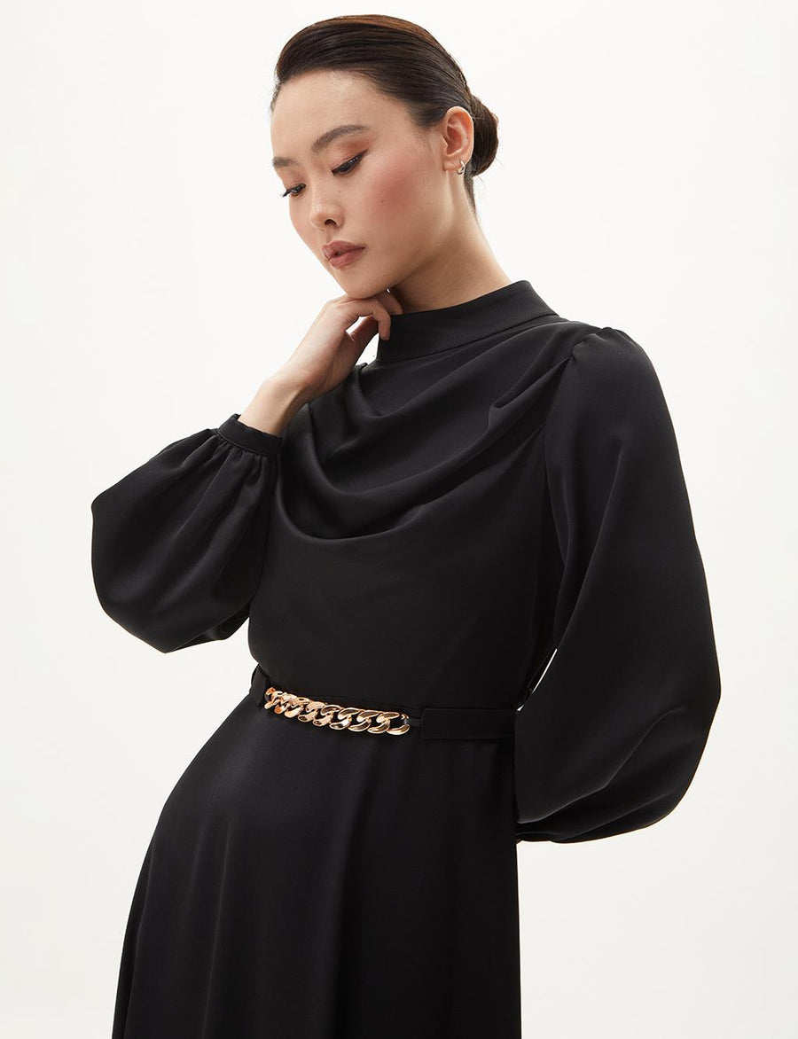 Belt Detailed Stylish Dress Black Fınal Item - Porterist 6