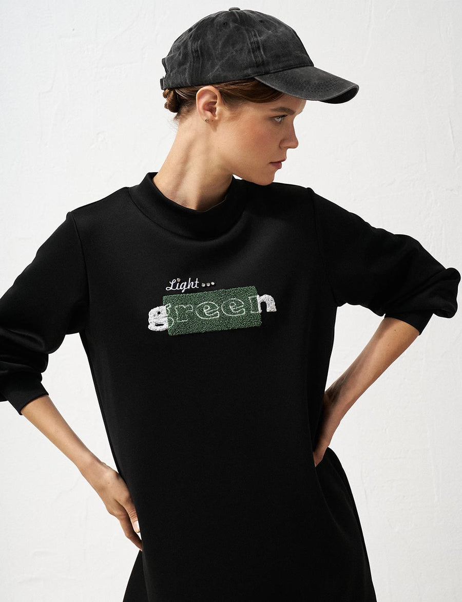 Slogan Detailed Sweatshirt Black