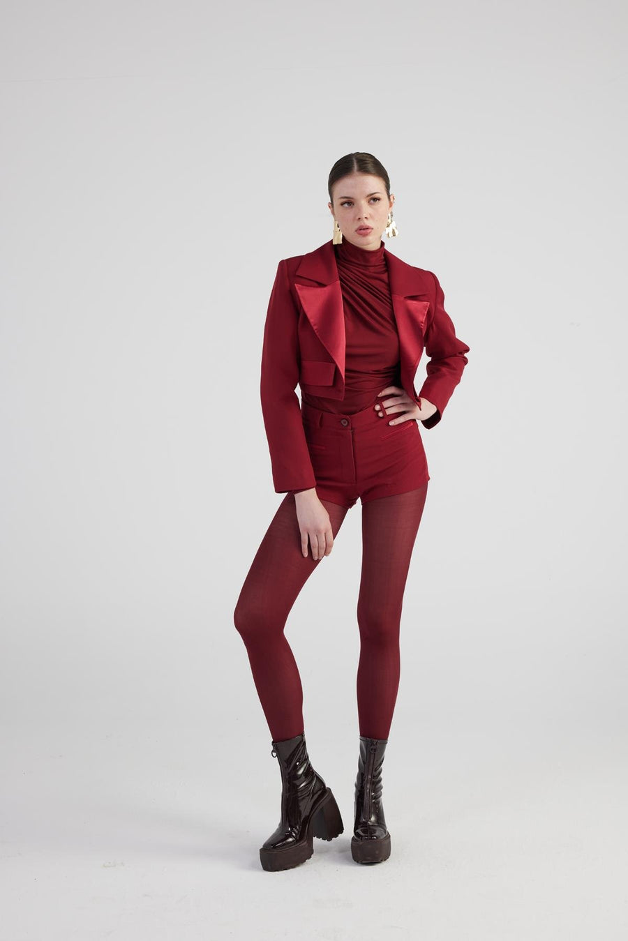 Camila Crop Blazer Jacket Burgundy