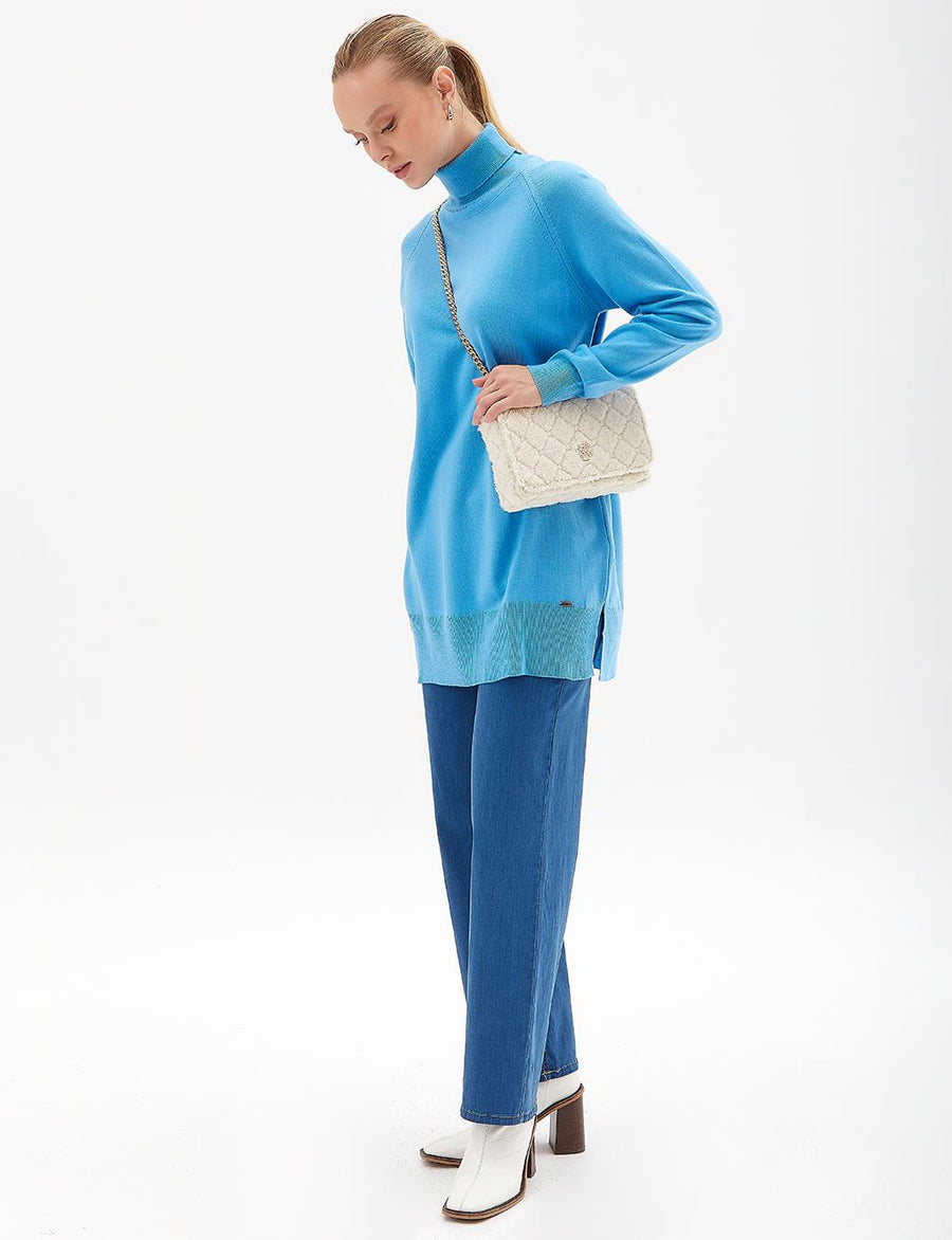 Turtleneck Knitwear Tunic Sky Blue