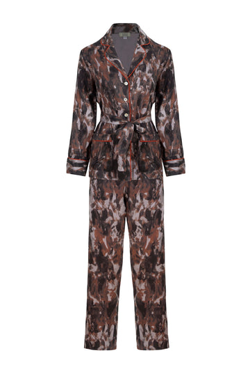 Grey Army Pajama Set Designed From Gray Vegan Cupro Fabric |