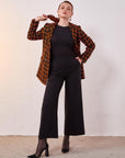 Plaid Tweed Blazer Jacket Black-Orange