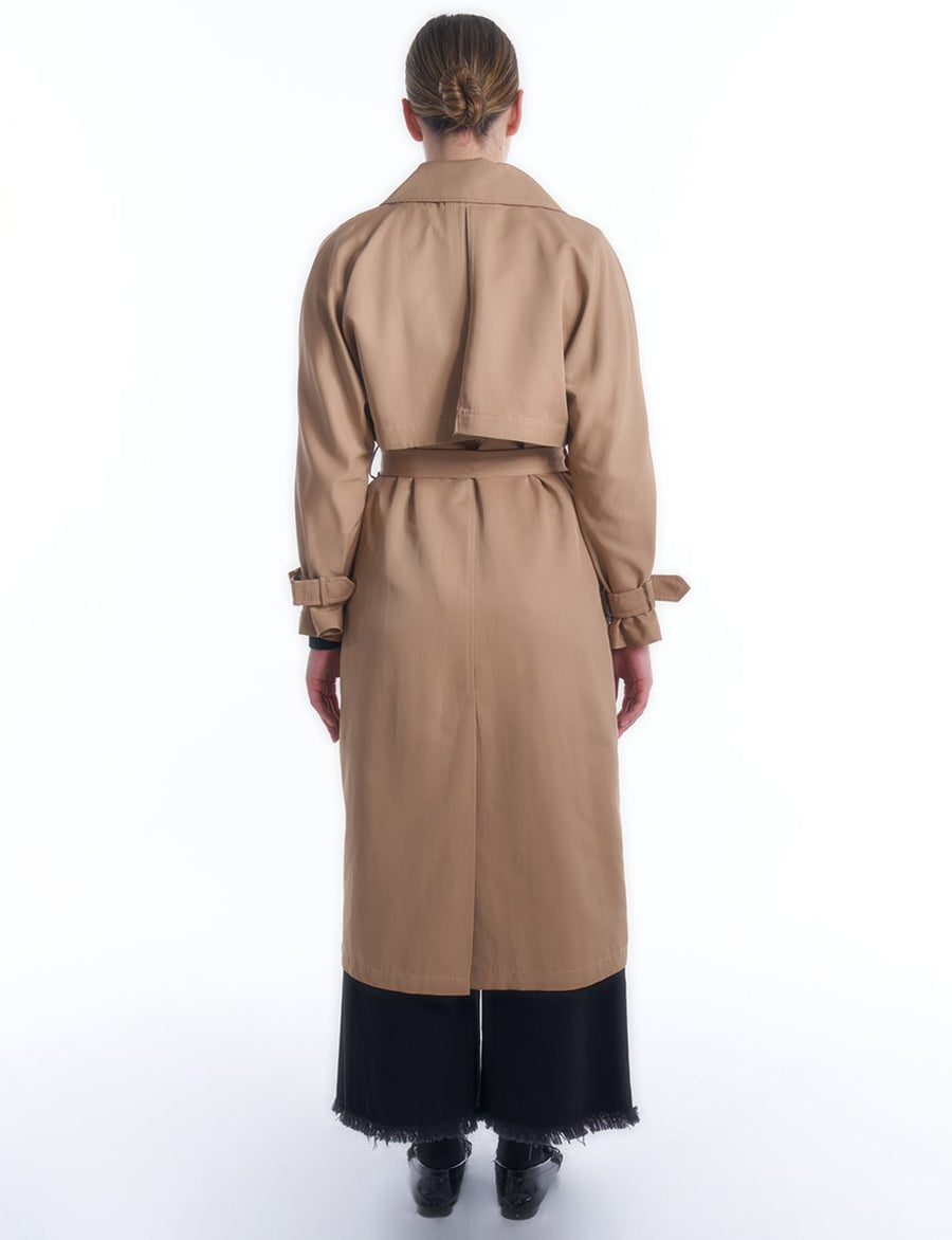 Double Breasted Collar Belt Detailed Trench Coat Beige