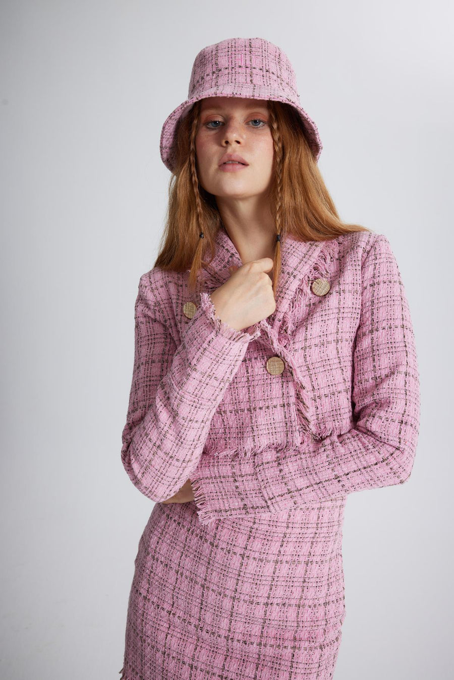 Tweed Bucket Hat Pink  - Porterist 3