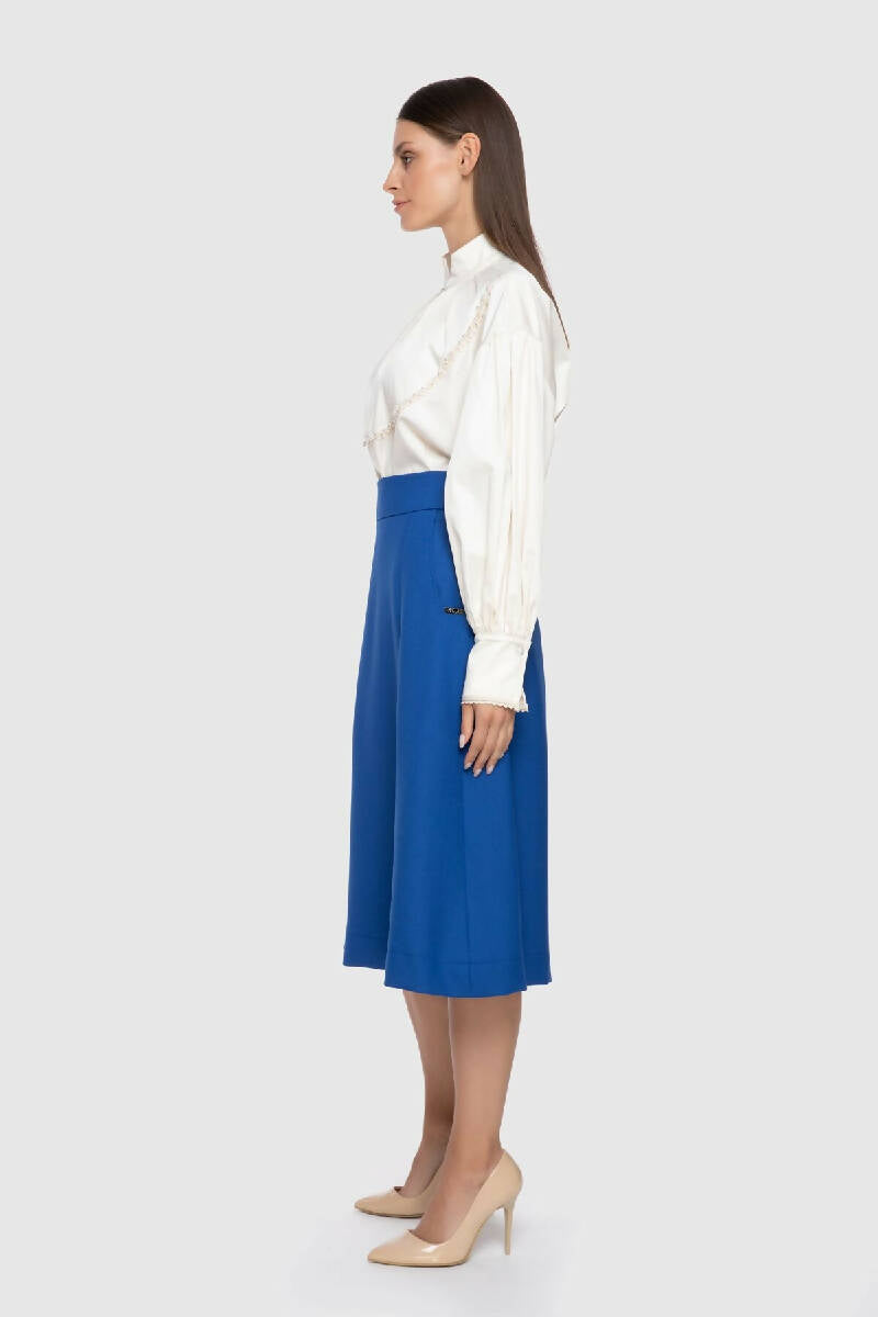 A Form Below the Knee Blue Skirt