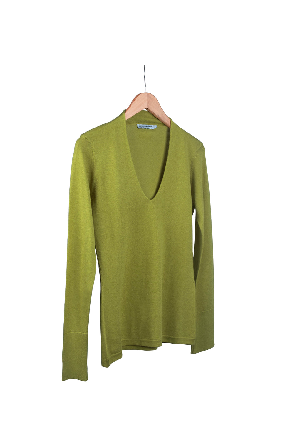 Wasabi Green Zoe Silk Cashmere Deep V Neck Sweater Fınal Item - Porterist 10