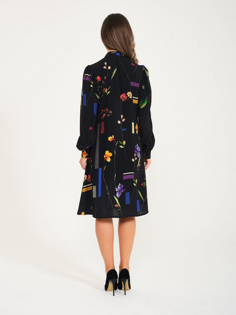 Casual Cut Crepe Dress With Black Collar Scarf Fınal Item - Porterist 4
