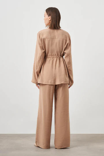 Mizalle Cinched Waist Shirt Jacket Beige Apparel Beige