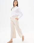 Wide Leg Trousers Cream with Iron Trace