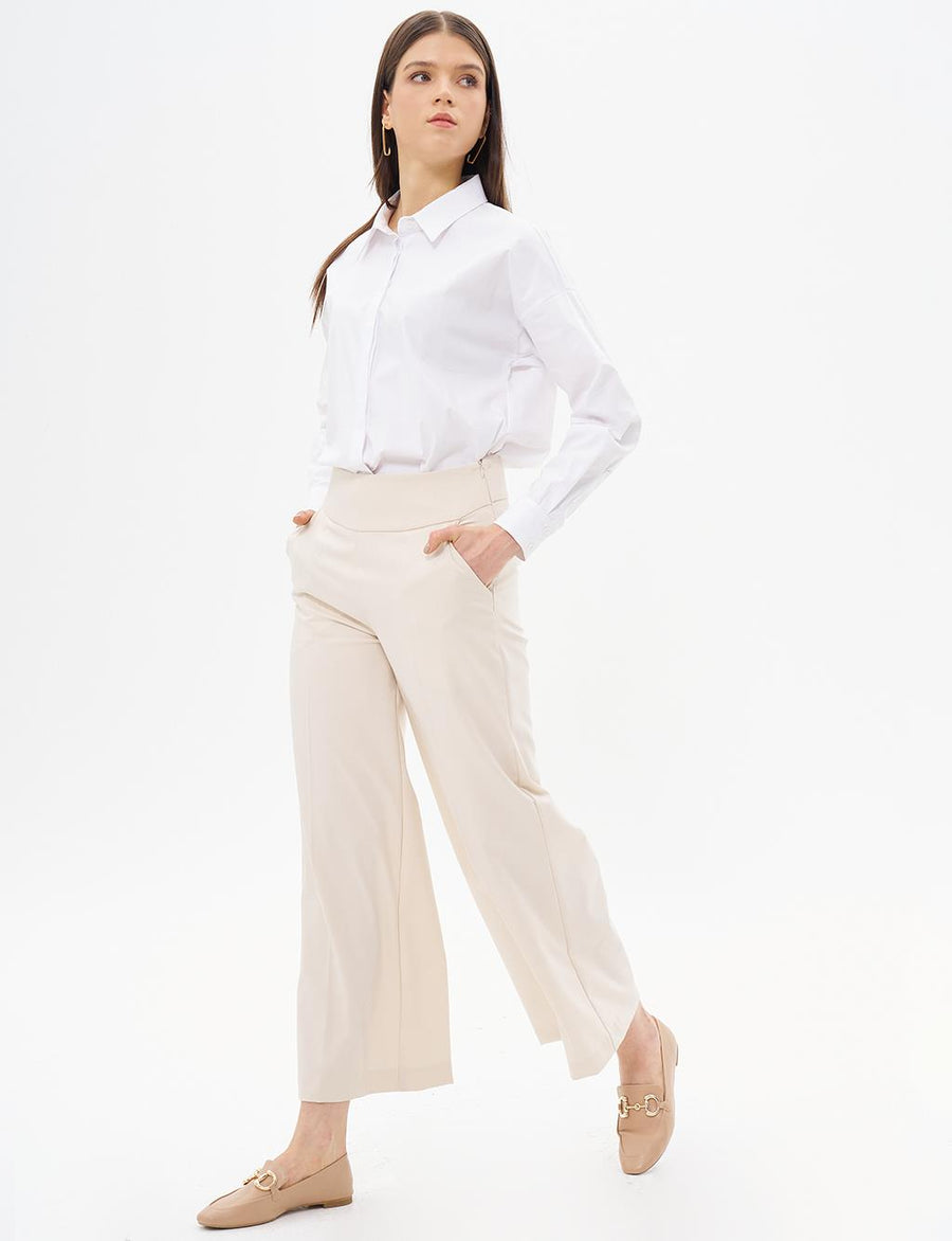 Wide Leg Trousers Cream with Iron Trace