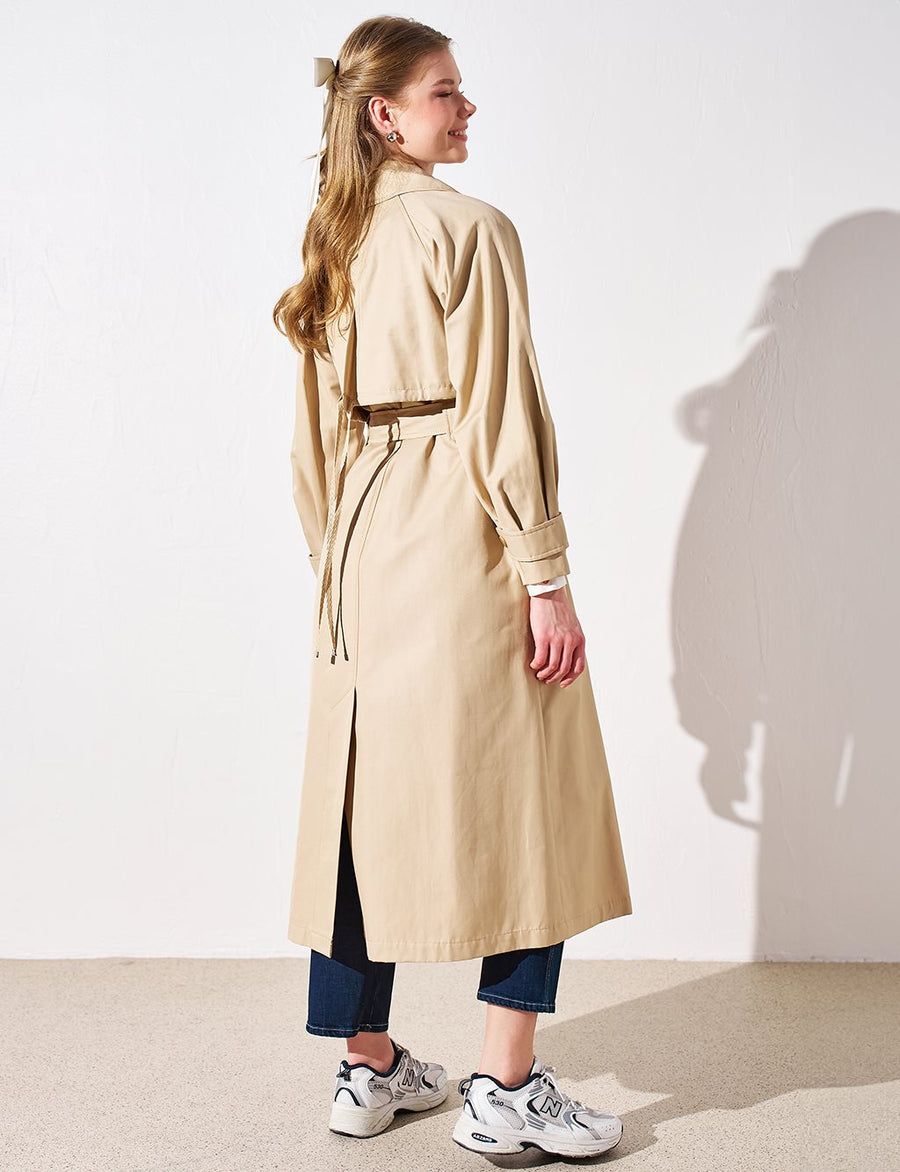 Wide Lapel Trench Coat Beige