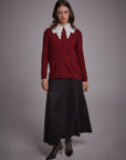 Crewneck Ribbed Knitwear Blouse Claret Red