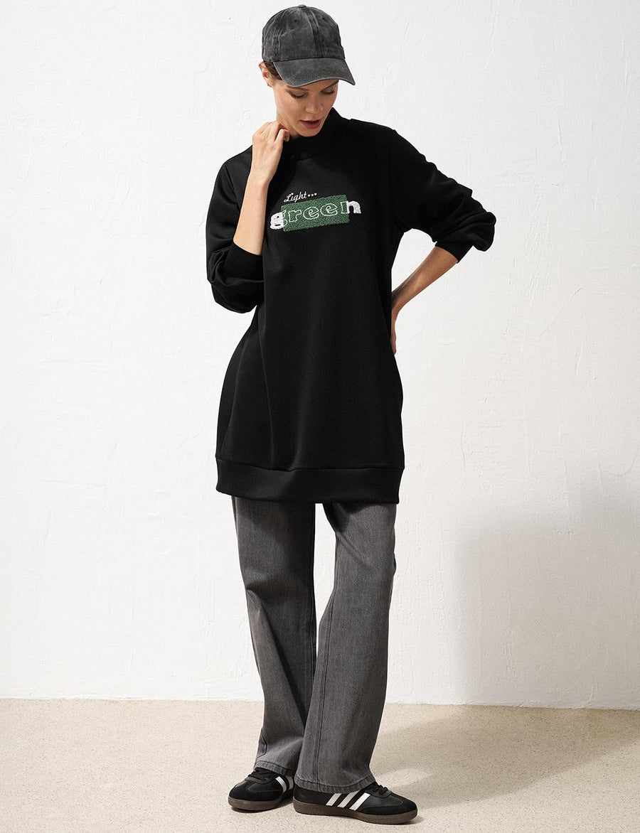 Slogan Detailed Sweatshirt Black