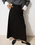 Elastic Waist Canvas Flared Skirt Black