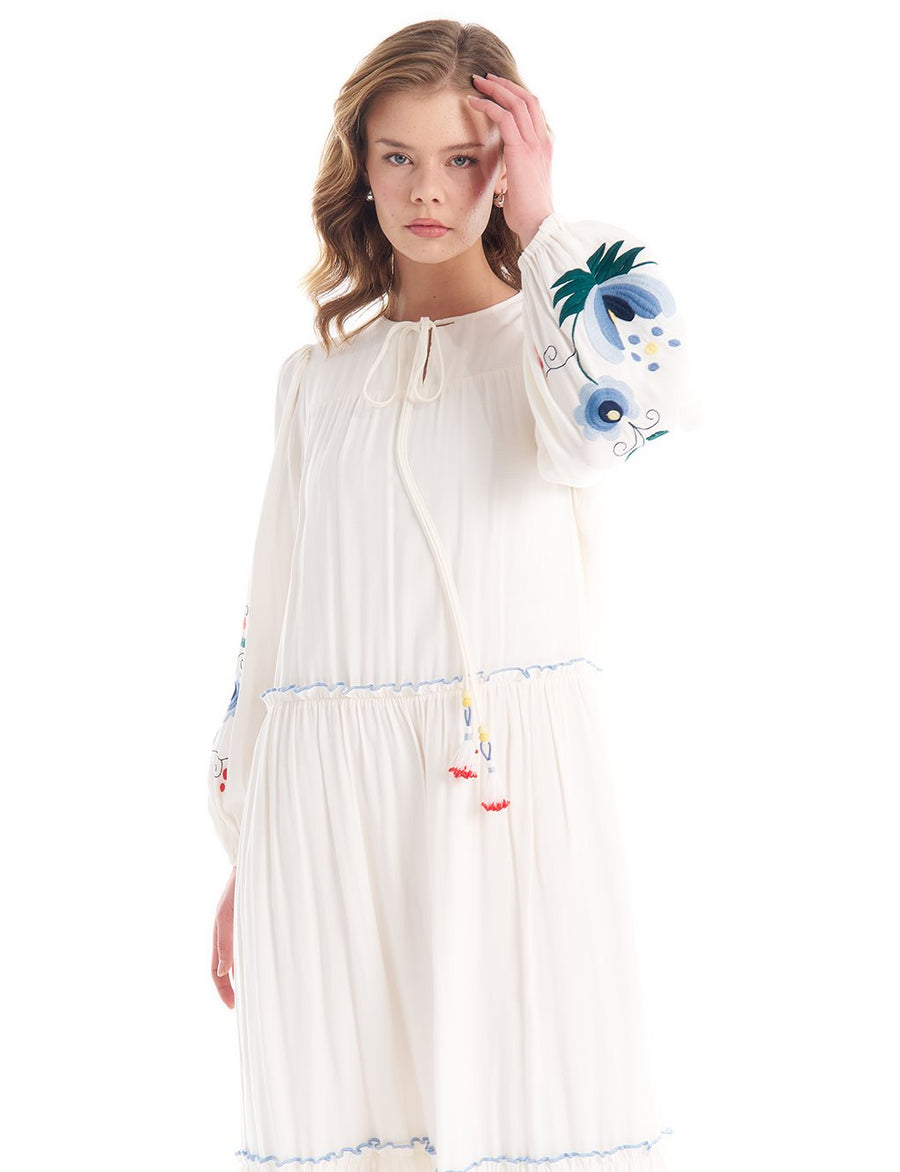 Embroidered Tassel Detailed Layered Dress Ecru Ky B Fınal Item - Porterist 6