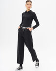 Elastic Waist Lace-up Trousers Black