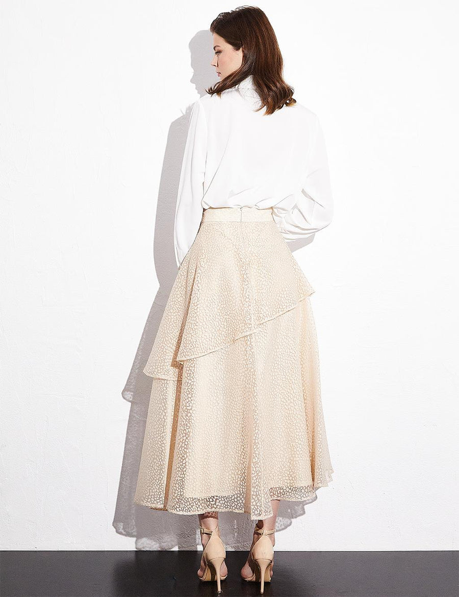 Asymmetric Layered Organza Skirt Cream