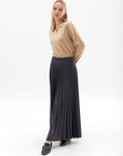 Leather Look Pleat Skirt Navy Blue