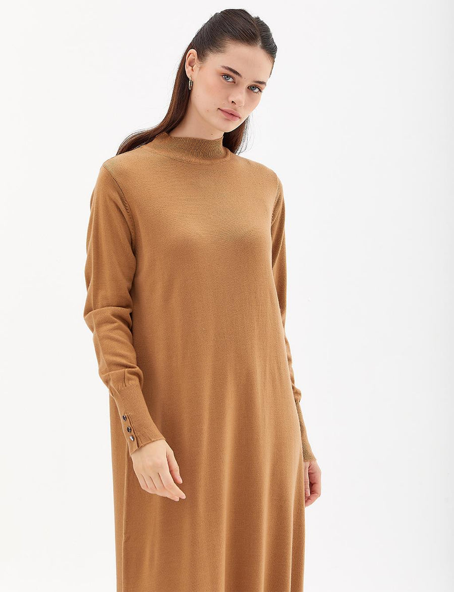 Half Turtleneck Knitwear Dress Beige