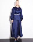 Satin Japone Sleeve Skirt Double Suit Navy Blue