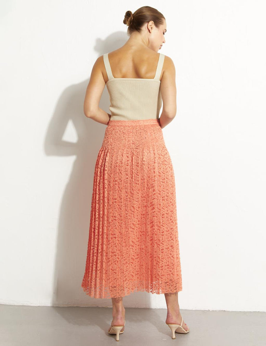 Pleated Lace Skirt Peach