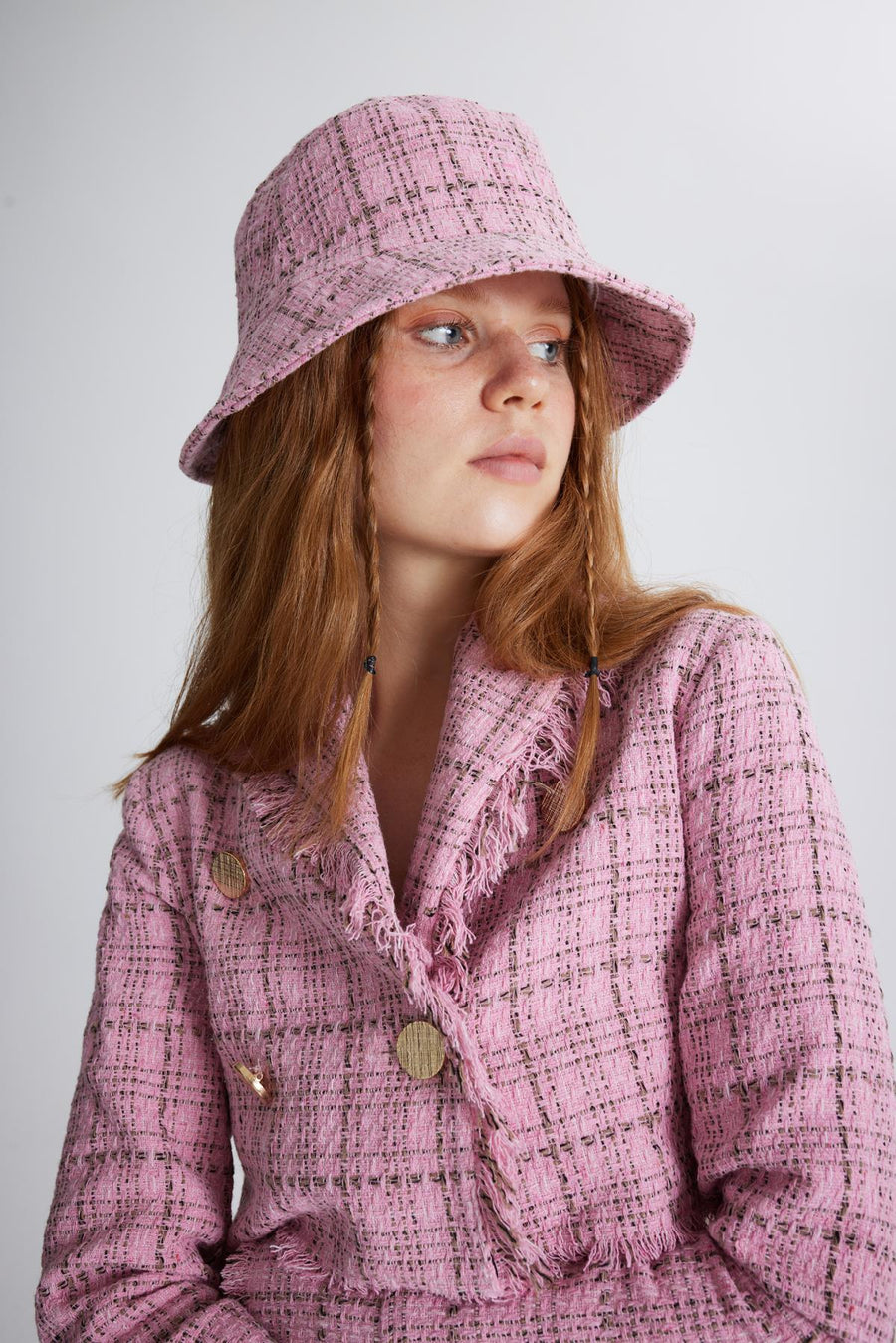 Tweed Bucket Hat Pink  - Porterist 1