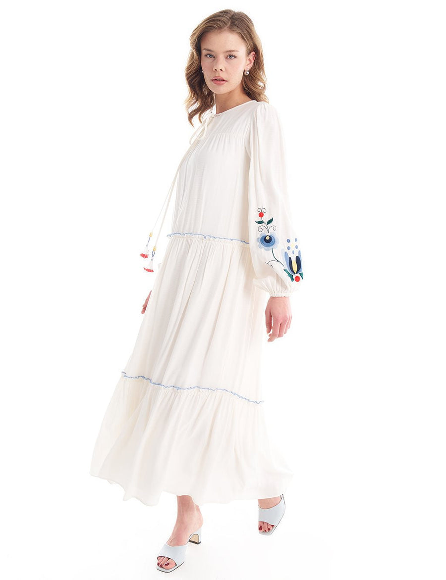 Embroidered Tassel Detailed Layered Dress Ecru Ky B Fınal Item - Porterist 2
