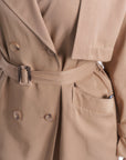 Double Breasted Collar Belt Detailed Trench Coat Beige