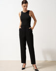 Elastic Waist Carrot Trousers Black