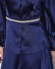 Satin Japone Sleeve Skirt Double Suit Navy Blue