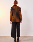 Plaid Tweed Blazer Jacket Black-Orange