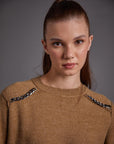 Knitwear Tunic with Chain Detail on the Shoulder Milk Brown