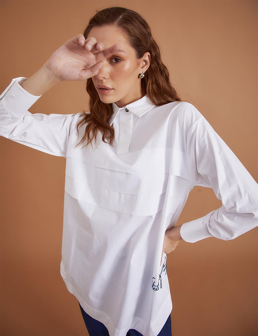 Embroidered Poplin Tunic White