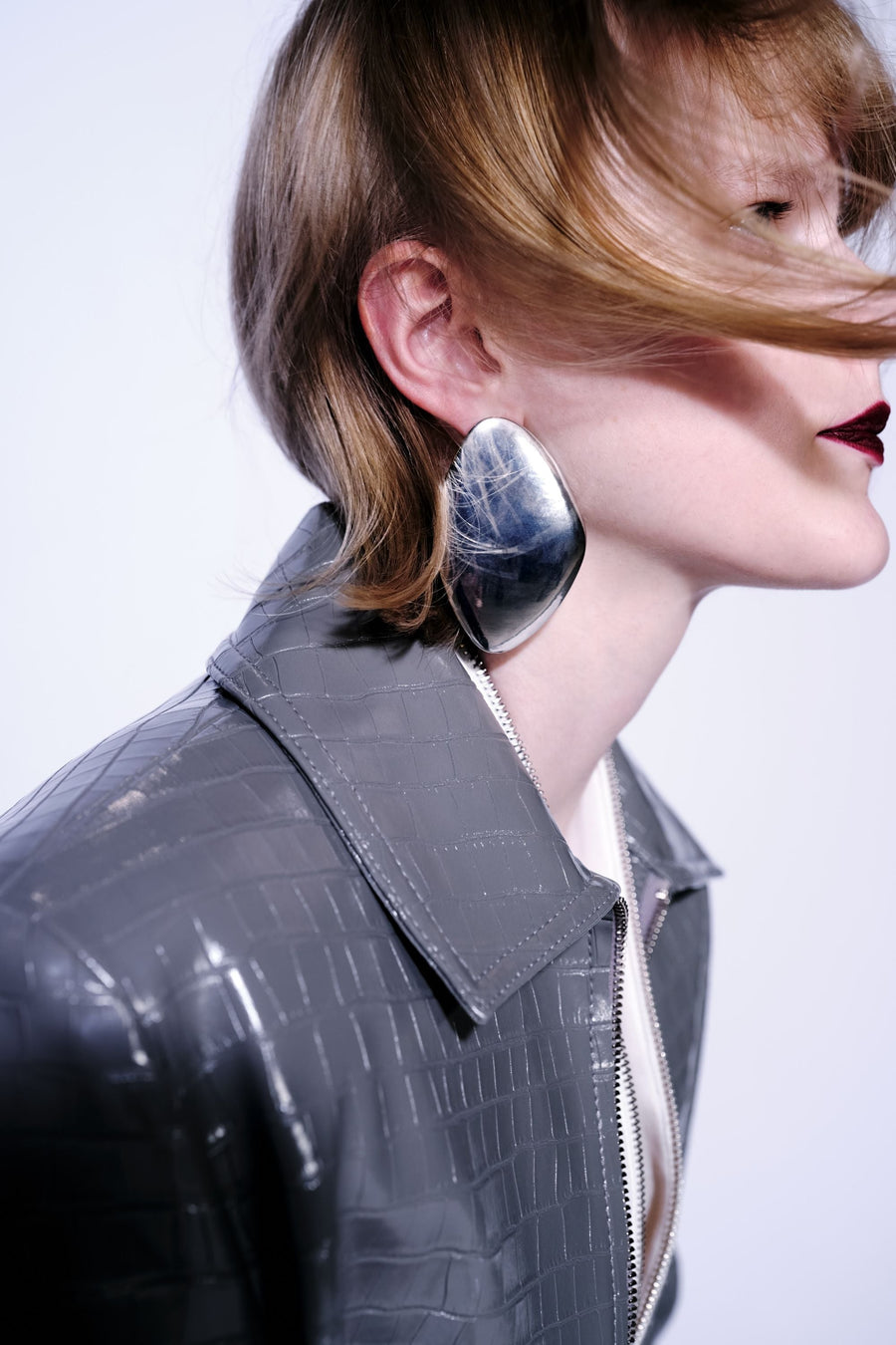 Gray Shirt Collar Faux Leather Jacket