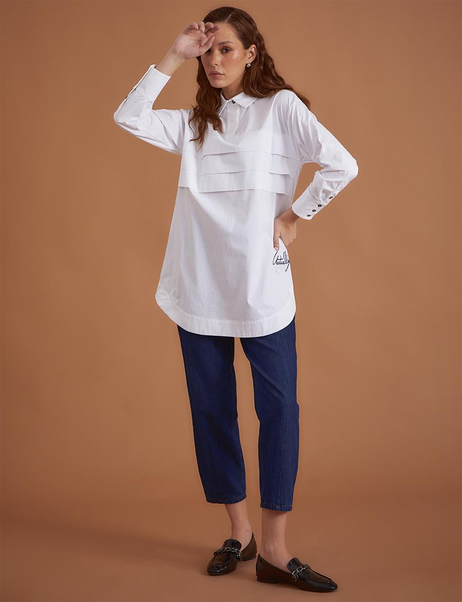 Embroidered Poplin Tunic White