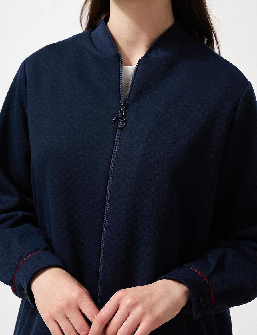 Textured College Collar Jacket Dark Navy