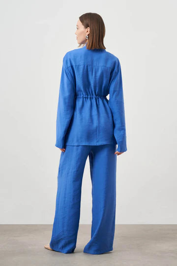 Mizalle Cinched Waist Shirt Jacket Blue Apparel Blue