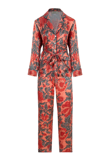 Rory Pajama Set Designed From Red Floral Vegan Cupro Fabric