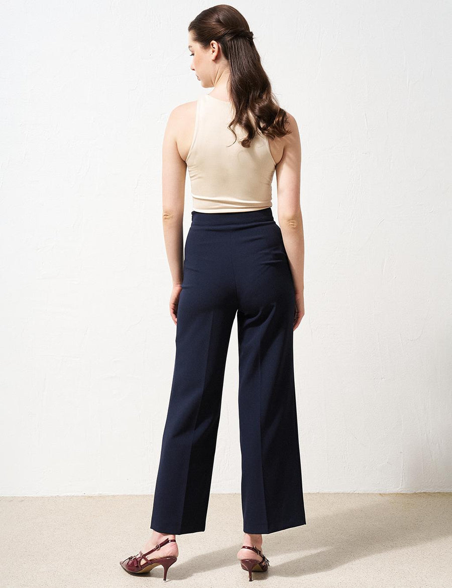 Wide Leg Trousers Navy Blue