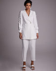 Double Suit with Embroidered Sleeves Ecru