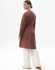 Embroidered Linen Jacket Brown