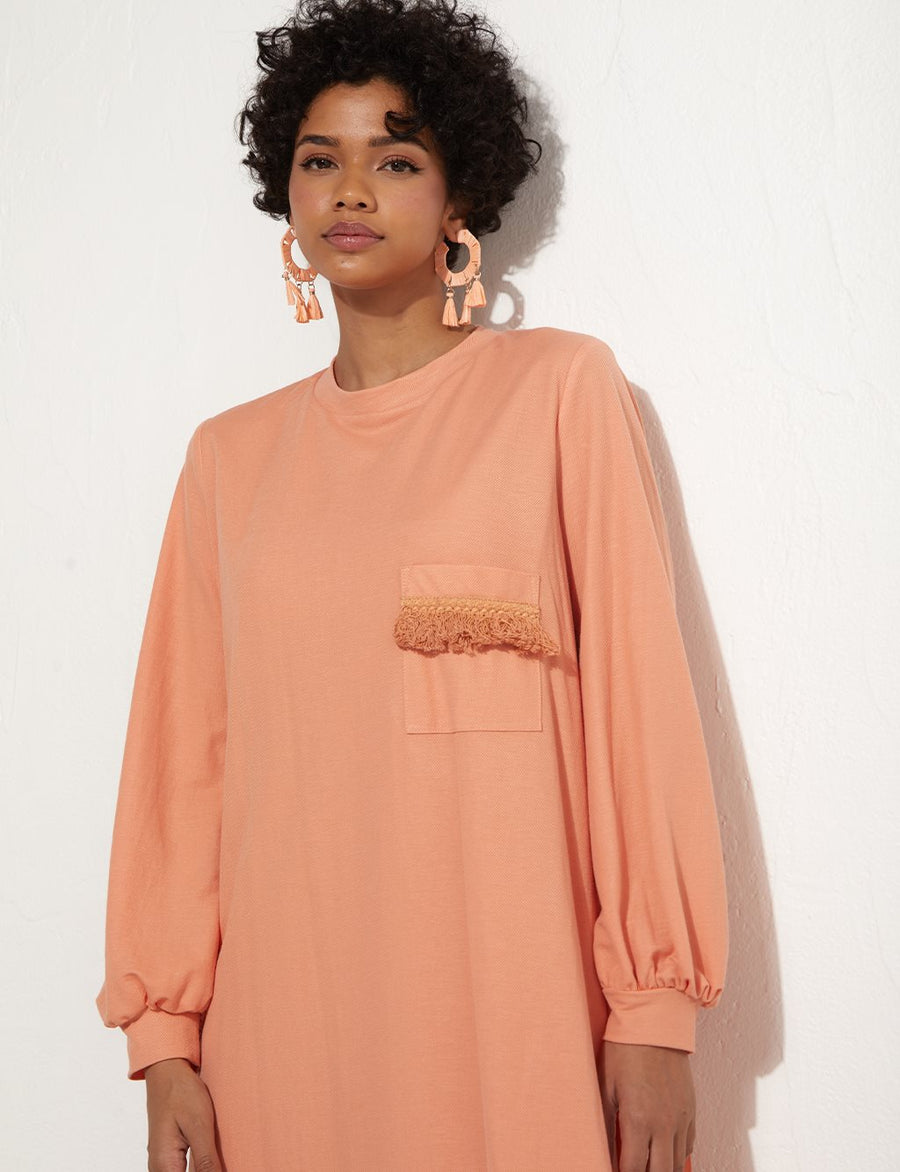 Back Pleated Peach Long Dress