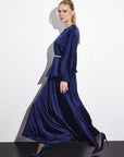 Satin Japone Sleeve Skirt Double Suit Navy Blue