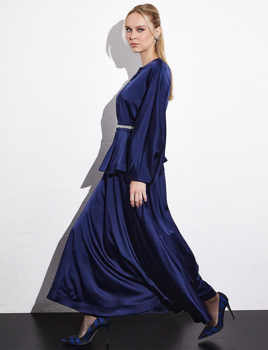 Satin Japone Sleeve Skirt Double Suit Navy Blue