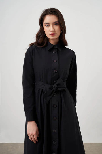 Mizalle Button Up Belted Dress Black Apparel Black