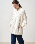 Stone Embroidered Relief Pattern Jacket Ecru